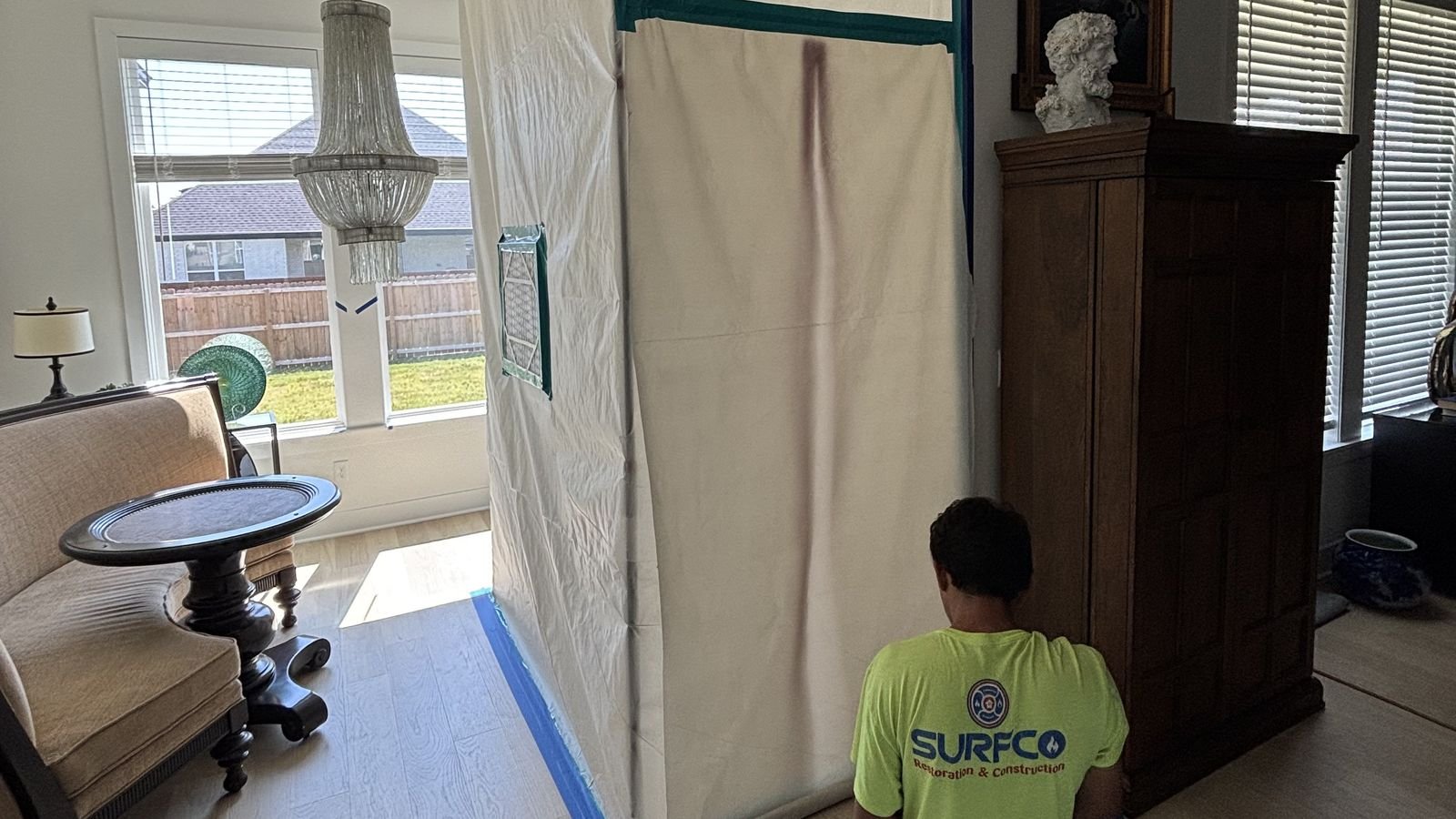 Surfco technician on site during a residential restoration inspection