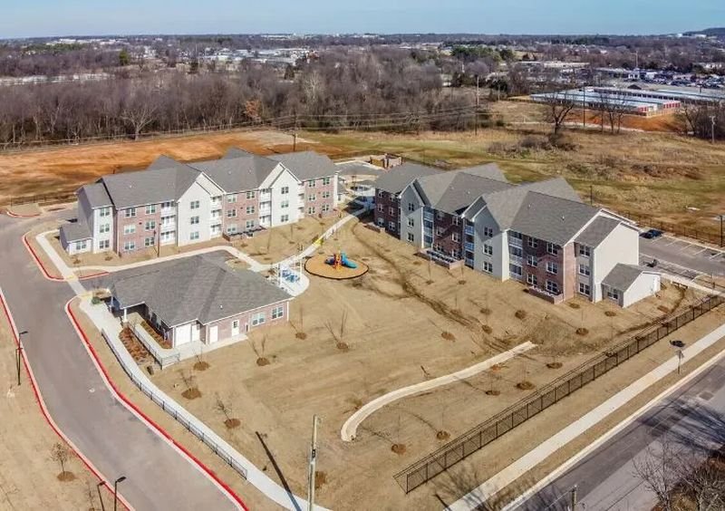 Aerial view of a multifamily apartment community built by Surfco in Northwest Arkansas